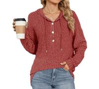 KAHDGSS Women's Hooded Button-Down Drawstring Pullover Casual Long-Sleeved Ribbed Knit Top Work Button Down Shirts for Women