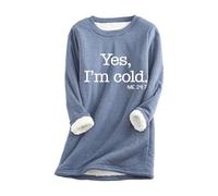 KAHDGSS Women's Winter Fleece Jumper Thermal Undershirt Oversized Soft Plush Lining Yes I'm Cold 24:7 Letters Sweatshirt Thermal Winter Top
