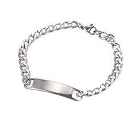Kahdsvby 1 pulsera de identificación de acero inoxidable en tono plateado de 20 cm, Acero inoxidable
