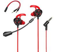 KAHEAUM Auriculares para juegos con micrófono, cancelación de ruido con micrófono desmontable, sonido envolvente con cable para PC, Xbox One, PS4, PS5, Nintendo Switch, PlayStation 5, teléfono, rojo y