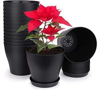 KAHEIGN 10 Piezas 14cm Plastico Macetas Contenedor De Plantas Macetas De Interior con Bandejas De Palet para Office House (14 x 12cm, Negro)