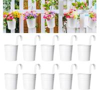 KAHEIGN 10 Piezas Macetas Colgantes de Metal, 10CM Blanco Macetas Cubo de Flores Colgantes con Gancho Desmontable para Barandilla Balcón Cerca Jardín Hogar Decoración