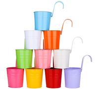 KAHEIGN 10 Piezas Metal Colgante Macetas, 10cm Macetas Cubo De Flores Colgante Con Gancho Desmontable Para La Decoración Del Hogar Del Jardín De La Cerca Del Balcón (10 Colores)