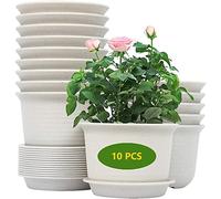 KAHEIGN 10 Piezas Plastico Macetas, 15cm Espesar Macetas Contenedor De Plantas Maceta De Jardinería Interior Con Paleta De Drenaje (Blanco)