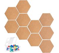 KAHEIGN 10 Piezas Tablero de Corcho Hexagonal, Tablón de Anuncios Autoadhesivo de Bricolaje Tablero de Mensajes de Aplicación Multifuncional para Bricolaje con 40 Piezas de Alfileres de Colores