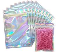 KAHEIGN 100 Piezas Bolsas Ziplock De Aluminio, 10 x 15cm Color Holográfico Bolsas Mylar Doble Cara Lámina Metálica Ziplock Plano Prueba De Olor Bolsas De Almacenamiento