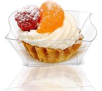 KAHEIGN 100 Piezas Mini Tazas de Postre, 150ml Vasos de Postre Línea de Corriente de Plástico Copa de Aperitivo de Parfait Transparente Tazón para Servir Reutilizable para Mousse Pudín (9 x 9cm)