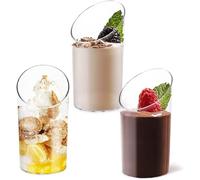 KAHEIGN 100 Piezas Mini Tazas de Postre En ángulo, 75ml Vasos de Postre Redondos de Plástico Copa de Aperitivo de Parfait Transparente Tazón para Servir Reutilizable para Mousse Pudín (8,5 x 4,5cm)