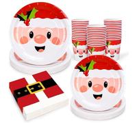 KAHEIGN 100 Piezas Vajilla de Papel para Fiestas Navideñas, 25 x 23CM Platos Grandes, 25 x 18CM Platos de Ensalada, 25 x 270ml Vasos, 25 x 16CM Servilletas - para Festivo Navidad Fiesta Decoración