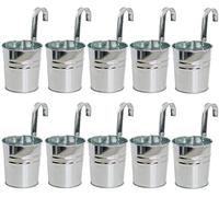 KAHEIGN 10Piezas Macetas Colgantes De Metal, 10CM Macetas Cubo De Flores Colgante Con Gancho Desmontable Para La Decoración Del Hogar Del Jardín De La Cerca Del Balcón (Plata)