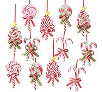 KAHEIGN 12 Piezas Adornos Navideños de Bastones de Caramelo, 6 Estilos 12CM Adorno Colgante Navideño de Piruleta con Gancho y Cinta para Árbol de Navidad Corona Ventanas Chimenea Puerta Decoración