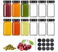 KAHEIGN 12 Piezas Botes de Vidrio con Tapa Hermética, 60ml Botella Transparente para Chupitos de Zumo Frasco Reutilizable de Boca Ancha para Jengibre Wellness Shot Zumos Muestras Whisky (Negro)