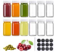 KAHEIGN 12 Piezas Botes de Vidrio con Tapa Hermética, 60ml Botella Transparente para Chupitos de Zumo Frasco Reutilizable de Boca Ancha para Jengibre Wellness Shot Zumos Muestras Whisky (Blanco)
