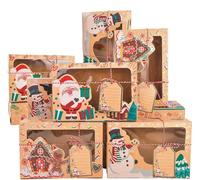 KAHEIGN 12 Piezas Cajas De Galletas Navideñas, 22 x 15 x 7cm Cajas De Regalo Cajas De Magdalena con Ventana Transparente, Cajas De Golosinas De Panadería Caja De Bombones con Etiquetas