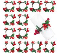 KAHEIGN 12 Piezas Servilleteros Navideños, Baya Roja Servilleteros Hebilla de Servilleta Rústica por Navidad Almuerzo Acción de Gracias Año Nuevo San Valentin Boda Fiesta Mesa Decoración