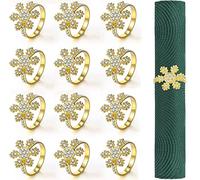 KAHEIGN 12 Piezas Servilleteros Navideños, Oro Copo de Nieve Servilleteros Hebilla de Servilleta de Navidad con Diamantes de Imitación por Navidad Acción de Gracias Mesa Decoración (4,5cm x 4,5cm)