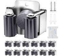 KAHEIGN 12 Piezas Soportes para Escobas de Acero Inoxidable, Gancho para Fregona Montado en Pared Organizador para Herramientas con Antideslizante Engranaje para Cocina, Baño, Armario, Jardín, Garaje