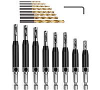 KAHEIGN 17 Piezas Juego De Brocas De Bisagra, HSS Brocas Autocentrantes Tapper De Bisagra Perforadora De Agujeros De Núcleo Para Cajón De Gabinete De Ventana De Puerta Carpintería (5/64 '' - 1/4 '')