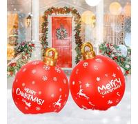 KAHEIGN 2 Piezas Bolas Inflables Gigantes de Navidad, 60CM Roja Copo de Nieve Bola Decorativa Inflable Adorno Navideño de PVC para Navidad Interior Exterior Hogar Jardín Césped Patio Porche Decoración