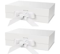 KAHEIGN 2 Piezas Cajas de Regalo Magnéticas con Tapas, 31CM x 22CM x 10CM Blanco Caja de Regalo de Papel Caja para Propuesta con Lazo para Bodas Cumpleaños Navidad San Valentín Fiesta Embalaje Regalo
