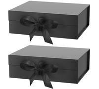 KAHEIGN 2 Piezas Cajas de Regalo Magnéticas con Tapas, 31CM x 22CM x 10CM Negro Caja de Regalo de Papel Caja para Propuesta con Lazo para Bodas Cumpleaños Navidad San Valentín Fiesta Embalaje Regalo