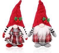 KAHEIGN 2 Piezas Muñeco de Peluche de Gnomo de Navidad, Tela Escocesa Roja Gnomos de Peluche Tejidos a Mano Muñeco Elfo Enano Gonk Sentado por Chimeneas Oficina Navidads Fiesta Decoración (27 x 14cm)