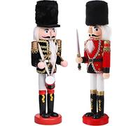 KAHEIGN 2 Piezas Soldados de Cascanueces de Madera, 2 Estilo 30CM Figuras de Cascanuece Tradicionale de Navidad Soldado Pintado de Madera de Pino de Primera Calidad por Decoración (Tambor & Espada)