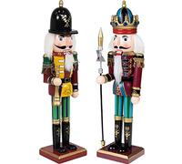 KAHEIGN 2 Piezas Soldados de Cascanueces de Madera, 2 Estilo 30CM Figuras de Cascanueces Tradicionale de Navidad Soldado Pintado de Madera de Pino de Primera Calidad por Decoración (Trompeta & Lanza)