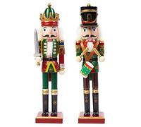 KAHEIGN 2 Piezas Soldados de Cascanueces de Madera, 2 Estilo 30CM Figuras de Cascanueces Tradicionale de Navidad Soldado Pintado de Madera de Pino de Primera Calidad por Decoración (Tambor & Espada)