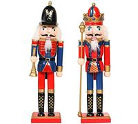 KAHEIGN 2 Piezas Soldados de Cascanueces de Madera, 2 Estilo 30CM Figuras de Cascanueces Tradicionale de Navidad Soldado Pintado de Madera de Pino de Primera Calidad por Decoración (Trompeta & Cetro)