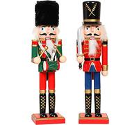 KAHEIGN 2 Piezas Soldados de Cascanueces de Madera, 2 Estilo 30CM Figuras de Cascanueces Tradicionale de Navidad Soldado Pintado de Madera de Pino de Primera Calidad por Decoración (Tambor & Espada)