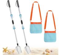 KAHEIGN 2 Piezas Tamizadores de Arena con Bolsas para Concha Marina, 55CM -106CM Ajustable Tamizador de Dientes de Tiburón Pala de Malla con Mango Retráctil para Recoger Conchas Playa y Rocas Búsqueda