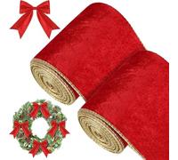 KAHEIGN 2 Rollos Cinta de Terciopelo Navideña, 11m x 10cm Ancho Cinta de Terciopelo de Envolver Resistente al Agua con Borde Dorado para Navidad Regalos Envolver Árbol Corona Lazo Decoración (Rojo)