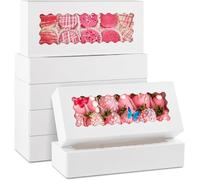 KAHEIGN 24 Piezas Cajas para Galletas con Ventana, 32CM x 14CM x 6.5CM Blancas Cajas Grandes para Repostería Cajas de Dulces con Apertura Automática para Donas Chocolate Pasteles Muffins Cake Pops