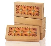 KAHEIGN 24 Piezas Cajas para Galletas con Ventana, 32CM x 14CM x 6,5CM Grandes Cajas Marrón para Panadería para Dulces Tartas Donas Chocolate Fresas Cubiertas Pasteles Muffins Paletas