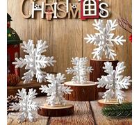 KAHEIGN 24 Piezas Copos de Nieve de Madera de Navidad, 3D Señales de Bloquesde de Copos de Nieve de Madera para Navidad País de Maravillas Invierno Vacaciones Fiesta Mesa Decoración (8CM /11CM /14CM)
