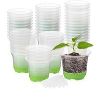 KAHEIGN 24 Piezas Macetas Transparentes con Silicona Base, 10CM Redondo Reutilizables Maceta de Plástico para Guardería con Orificios de Drenaje y 20 Etiquetas para Flores Plantas Plántulas Trasplante