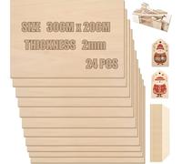 KAHEIGN 24 Piezas Madera de Balsa Fina, 300 x 200 x 2mm Láminas de Madera Contrachapada Sin Terminar Tablero Liso de Madera de Tilo para Manualidades Proyectos, Modelismo, Pintura y Grabado