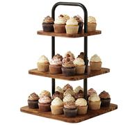 KAHEIGN 3 Niveles Soporte de Madera para Cupcakes, 30CM Cuadrado Expositor Escalonado Torre Reutilizable para Pasteles y Postres para Bodas Cumpleaños Baby Showers Halloween Fiestas
