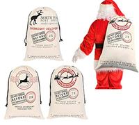 KAHEIGN 3 Piezas Bolsa Bolsa De Lona Santa Sack con Cordones - Bolsas De Entrega Exprés De Christmas Elk Tamaño Extra Grande 70 x 50cm