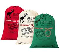 KAHEIGN 3 Piezas Bolsa de Navidad Largo Saco de Papá Noel Bolsa de Lona con Cordones - 3 Colores Bolsas de Entrega al Día Siguiente de Navidad Tamaño Extragrande 70CM x 50CM