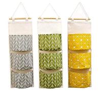 KAHEIGN 3 Piezas Colgar En Pared Bolsa De Almacenamiento, 60 x 20cm Apilable 3 Capas Bolsa Colgante - Impermeable Tela De Lino Organizador De Bolsillo Ancho para Dormitorio Baño Cocina