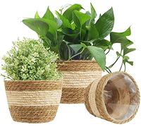 KAHEIGN 3 Piezas Pastos Marinos Cesta De Macetero, 3 Tamaño Tejido Maceta Bajo Techo Exteriores - Macetas Cubrir Cesta De Almacenamiento Contenedores De Plantas para La Decoración del Hogar (Beige)