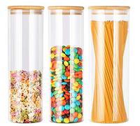 KAHEIGN 3 Piezas Tarros De Almacenamiento Con Tapas De Bambú Con Anillo De Silicona, 1500ml x 2 / 2100ml Vidrio Hermético Recipientes De Cereales Para Alimentos De Cocina