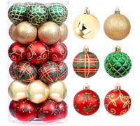 KAHEIGN 30 bolas de Navidad, 6 cm, rojo, verde y dorado, adornos de bolas de Navidad irrompibles para colgar para árbol de Navidad, vacaciones, casa, Navidad, fiesta (6 estilos)