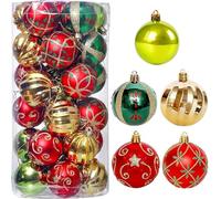 KAHEIGN 30 bolas de Navidad de 6 cm, adornos de bolas de Navidad de color dorado, rojo y verde, inastillables, juego de bolas colgantes para árbol de Navidad, vacaciones, hogar, decoración de fiesta