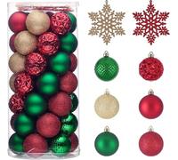 KAHEIGN 30 Piezas Bolas de Navidad, 6CM Rojo Verde Dorado Colgantes de Navidad Irrompibles con 2 x 16CM Adornos de Copos de Nieve para Navidad Árbol Festividades Hogar Fiesta Decoración (6 Estilos)