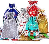 KAHEIGN 30 Piezas Bolsa De Navidad con Cordón, 6 Estilos Bolsa De Regalo Grande Bolsas De Regalos De Bolsas De Embalaje Surtidas para La Fiesta De Cumpleaños De Navidad