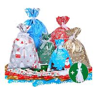 KAHEIGN 30 Piezas Bolsas De Regalo para Envolver Navidad con Bridas De Cinta De 18,6 M, Talla Grande Envoltorio De Regalo Estilos Surtidos Bolsas De Regalo (5 TamaÑos)