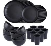 KAHEIGN 32 Piezas Vajilla de Plástico Irrompible, 8 x Platos Llanos de 25CM, 8 x Platos de Ensalada de 20CM, 8 x Tazones de 720ml y 8 x Tazas de 360 ml - Apto para Microondas y Lavavajillas